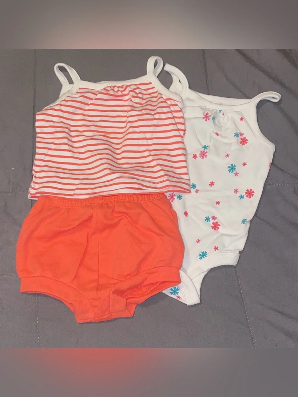 Cat & Jack Orange Striped Tank, Orange Shorts & Floral Bodysuit Set